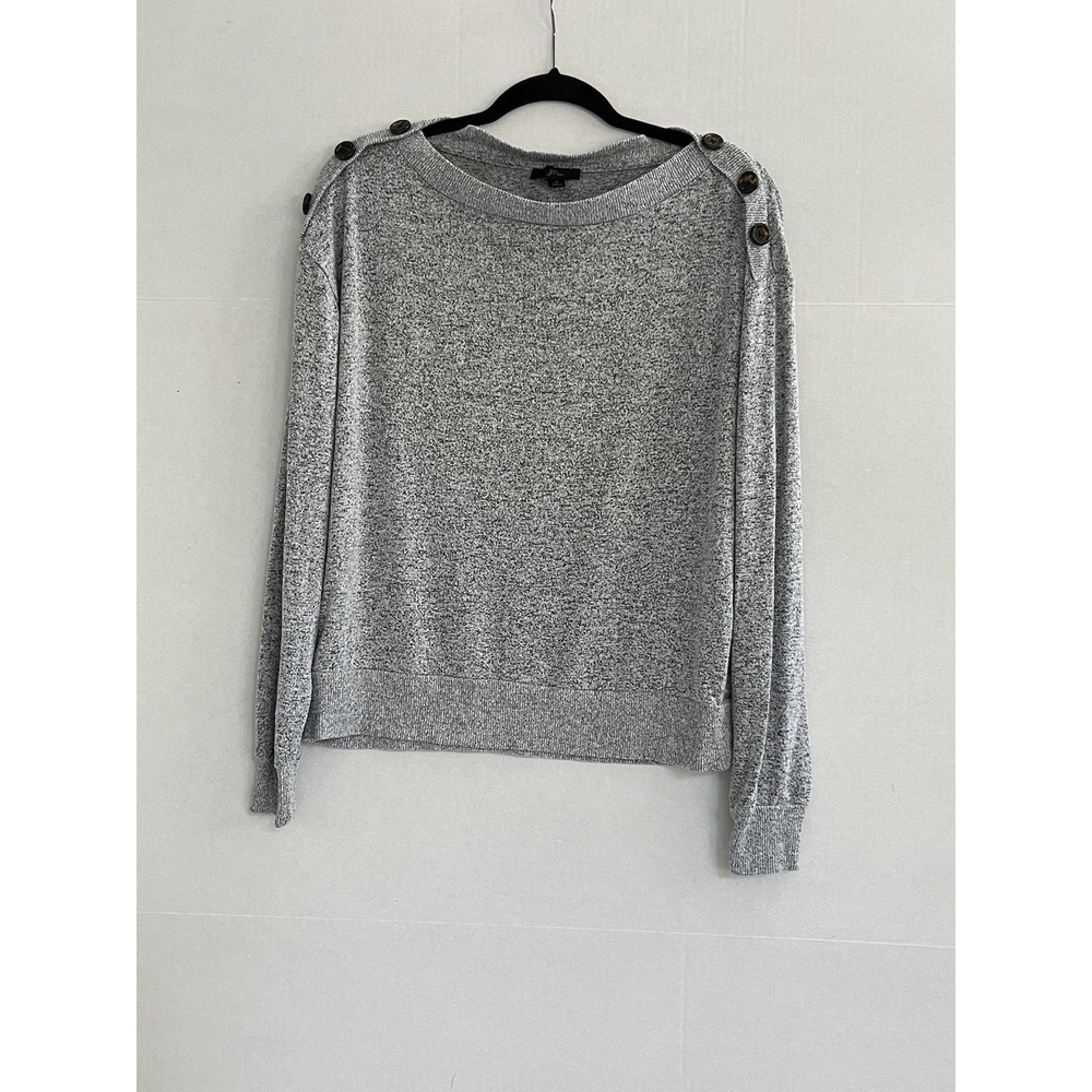 J. Crew Heather Grey‎ Soft Knit Oversized Sweater Button Shoulder Size S